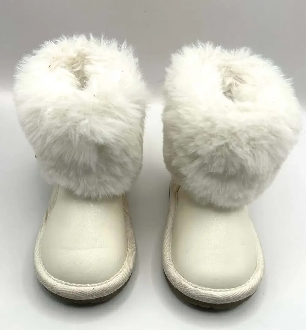 Gymboree Girls Chalet Glitter White Faux Fur Winter Boots Size 5